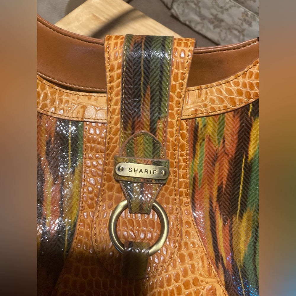 NWOT Sharif Studio Shoulder Bag Leather Multicolor Reptile Embossed Tassels - Picture 10 of 15